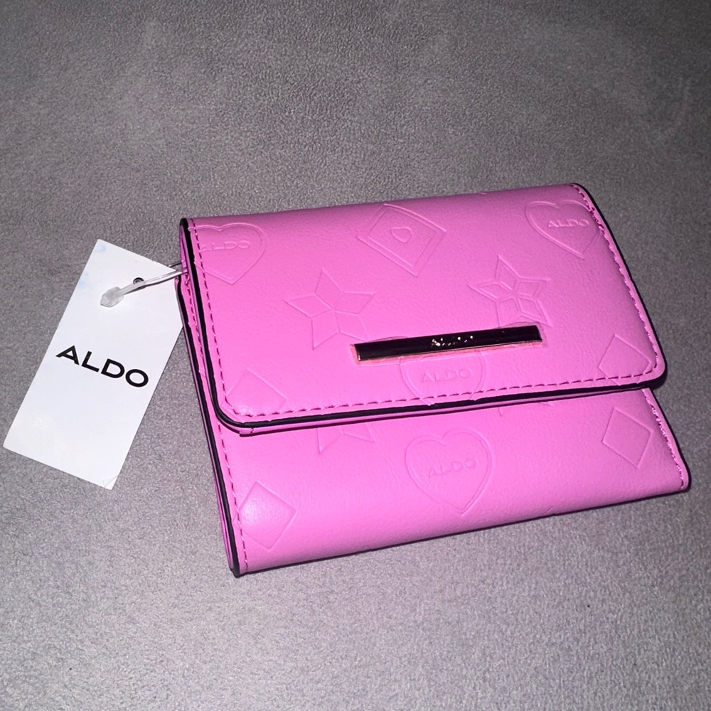 NWT Aldo Hot Pink Trifold Embossed Hearts Wallet